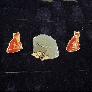 Vintage Enamel Animal Pins Fox Wolf Lapel Brooch Figural Lot of 3